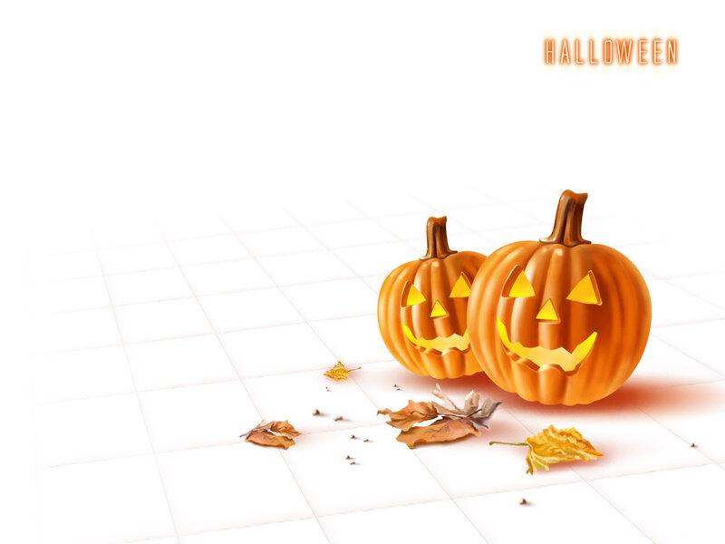 Halloween pumpkins on white floor