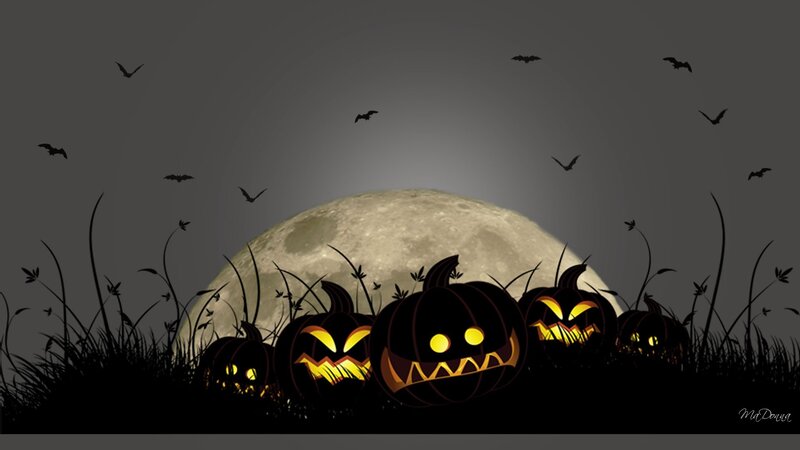 Halloween pumpkins under moon
