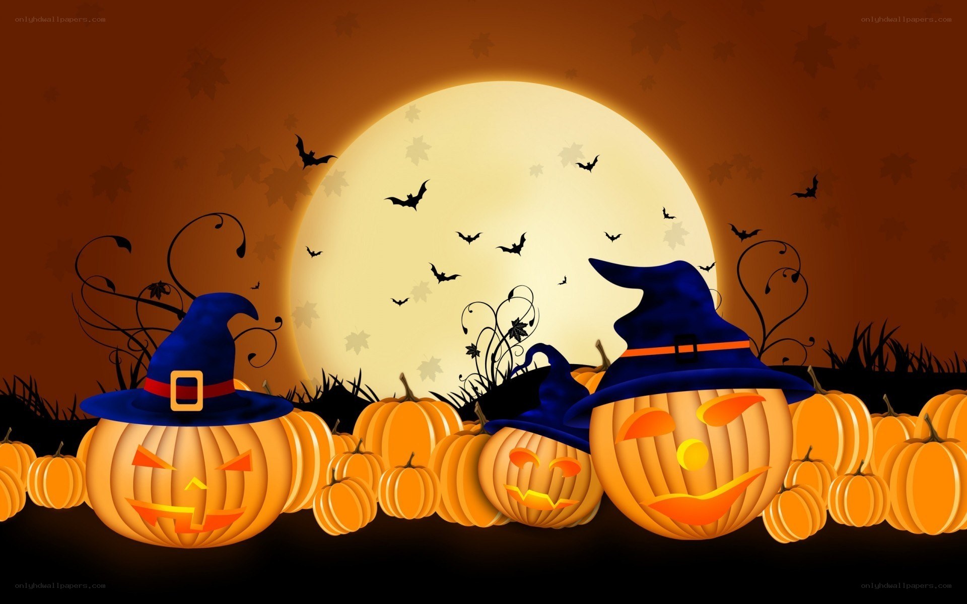 Halloween pumpkins under moon