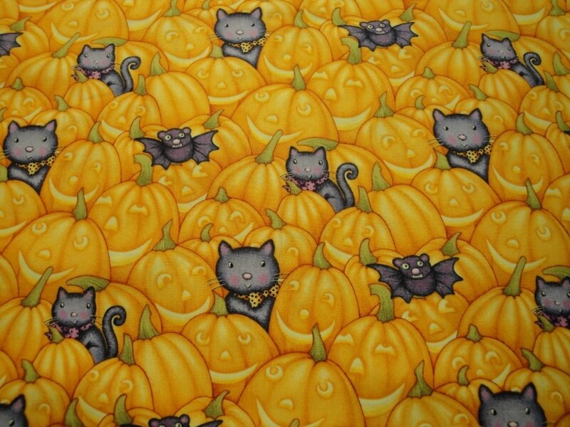Halloween pumpkins with cats and bats