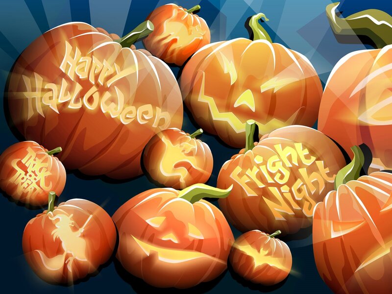 Halloween pumpkins with glowing text