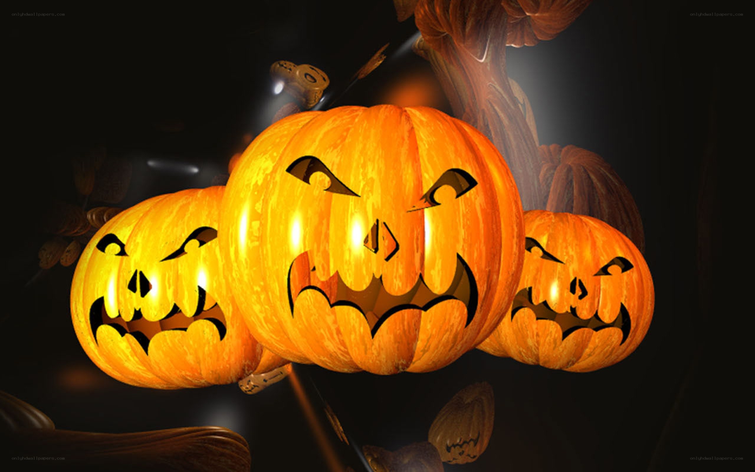 Halloween pumpkins with spooky faces