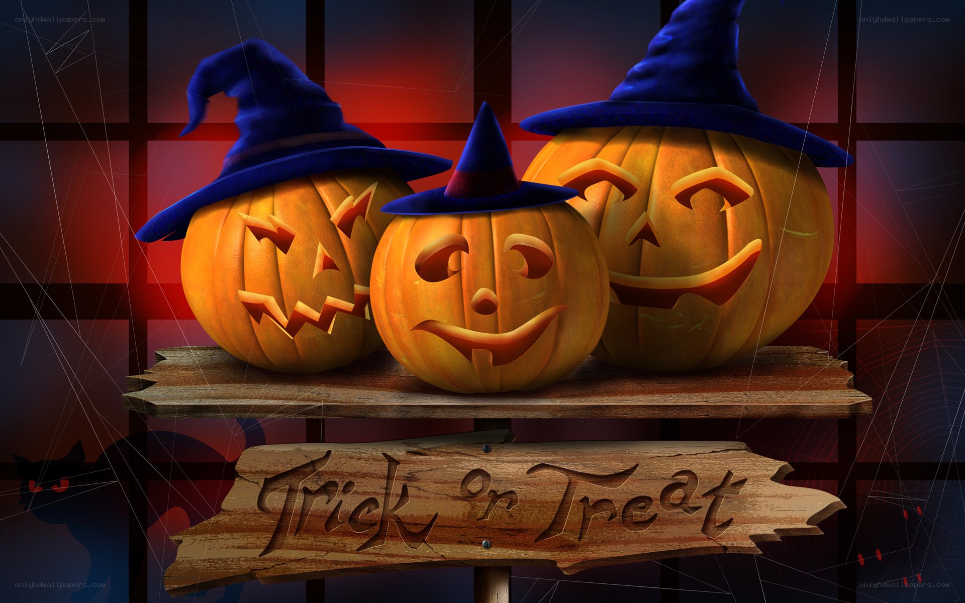 Halloween pumpkins with witch hats