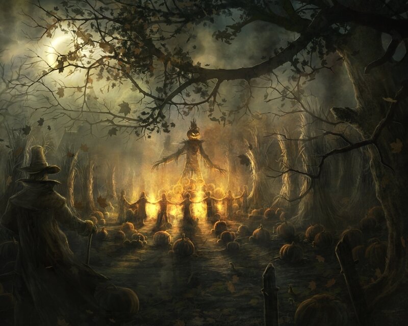 Halloween ritual in the woods