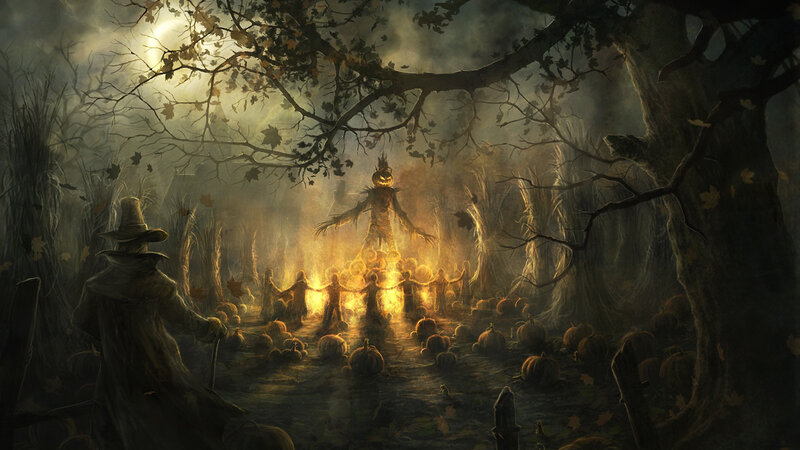 Halloween ritual in the woods