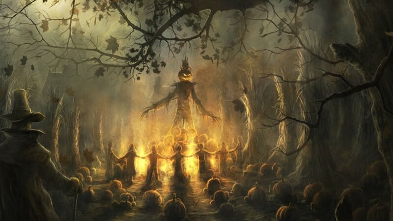 Halloween ritual in the woods