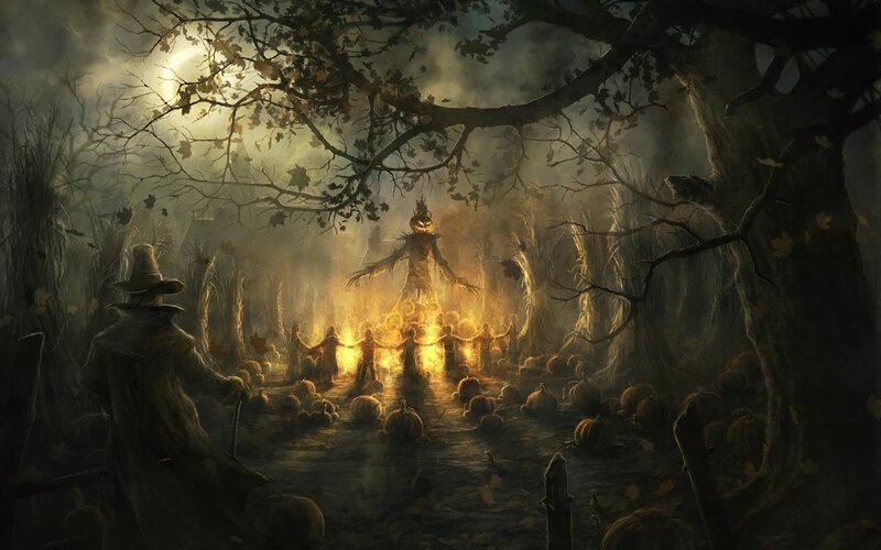 Halloween ritual in the woods