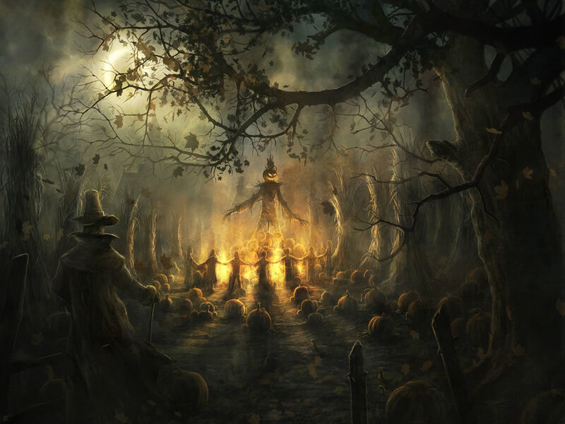 Halloween ritual in the woods