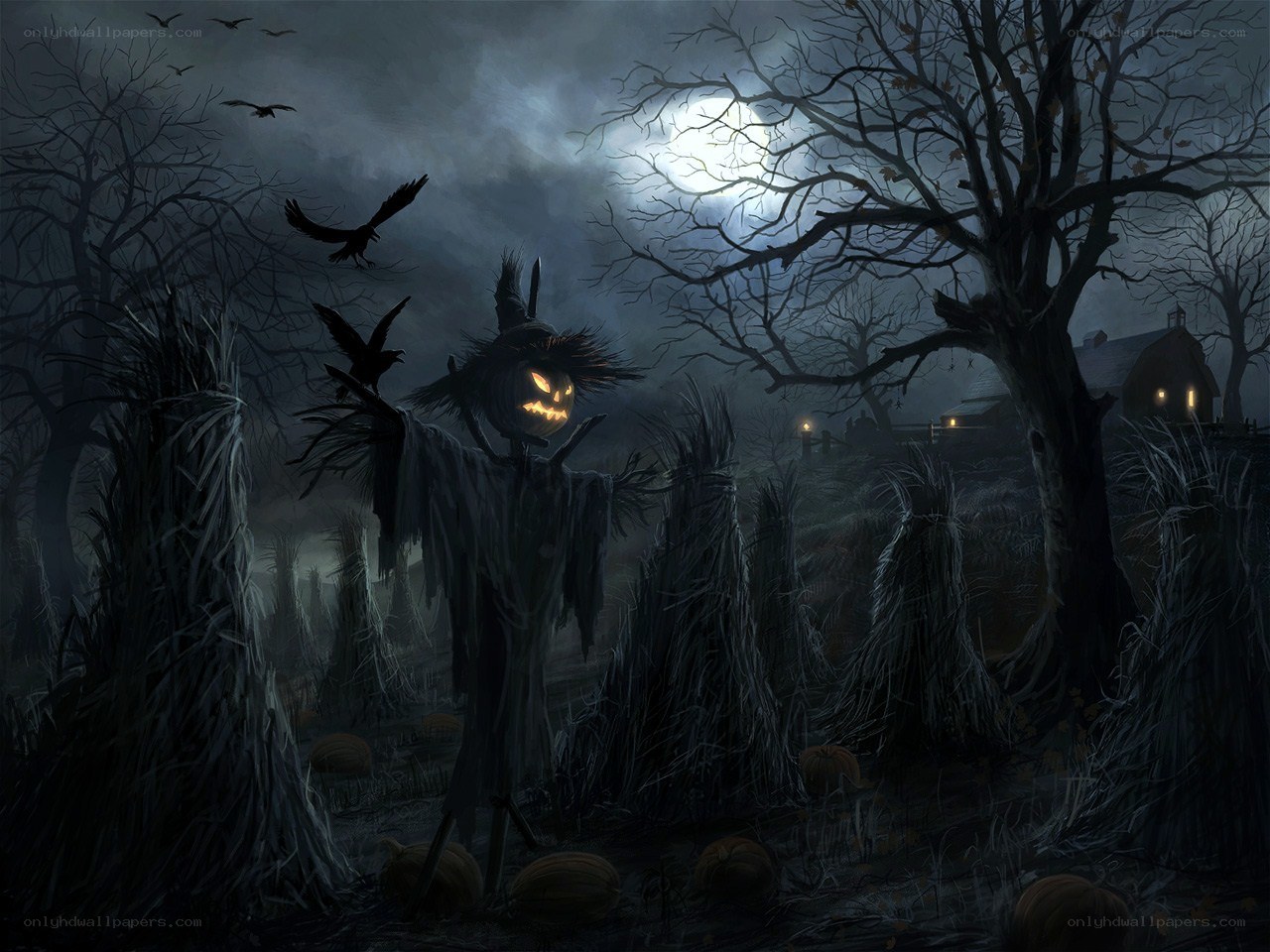 Halloween scarecrow at night