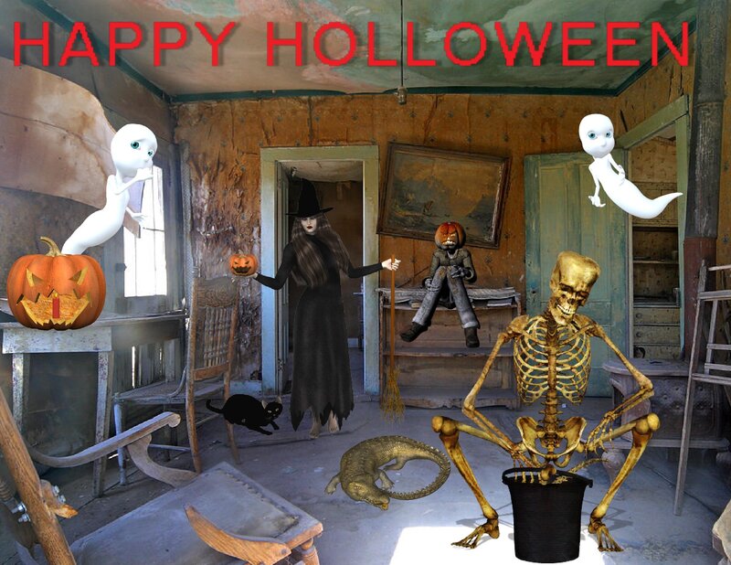 Halloween scene with characters