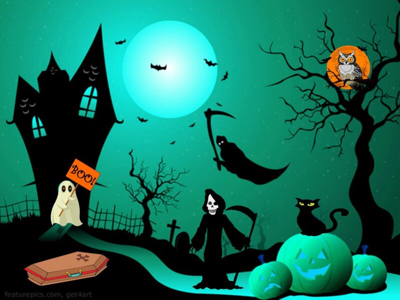 Halloween Scene with Ghosts — Green