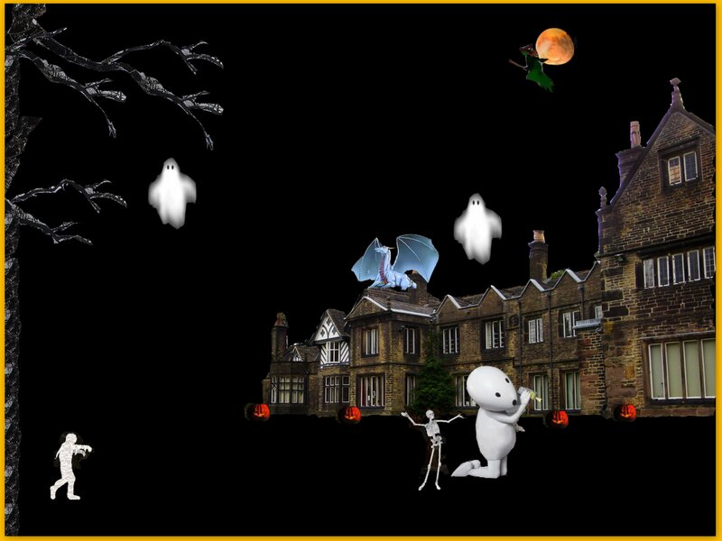 Halloween Scene with Ghosts
