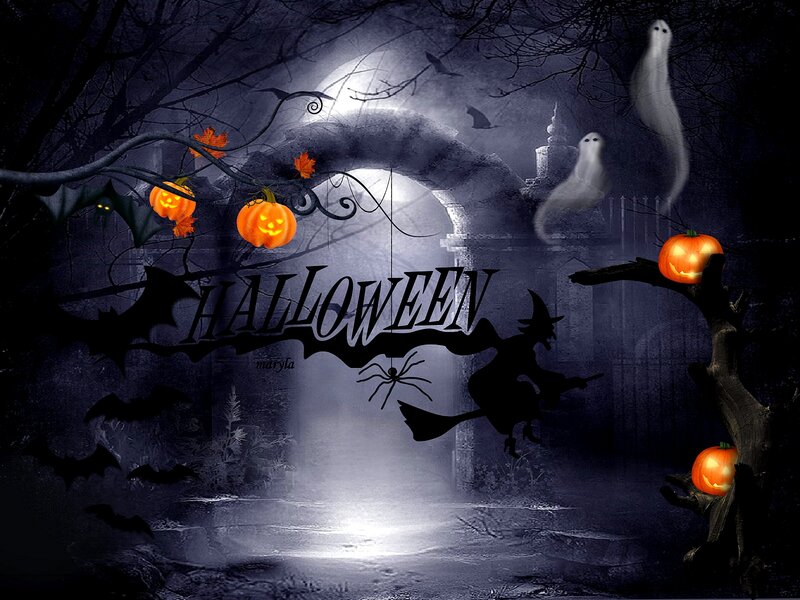 Halloween Scene with Pumpkins — Black