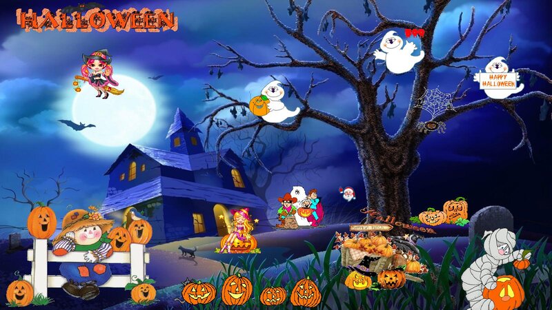 Halloween Scene with Pumpkins — Blue, Spooky