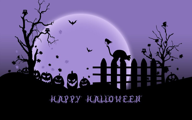 Halloween Scene with Pumpkins — Purple, Spooky