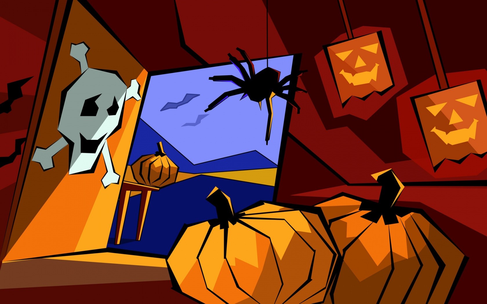 Halloween scene with pumpkins