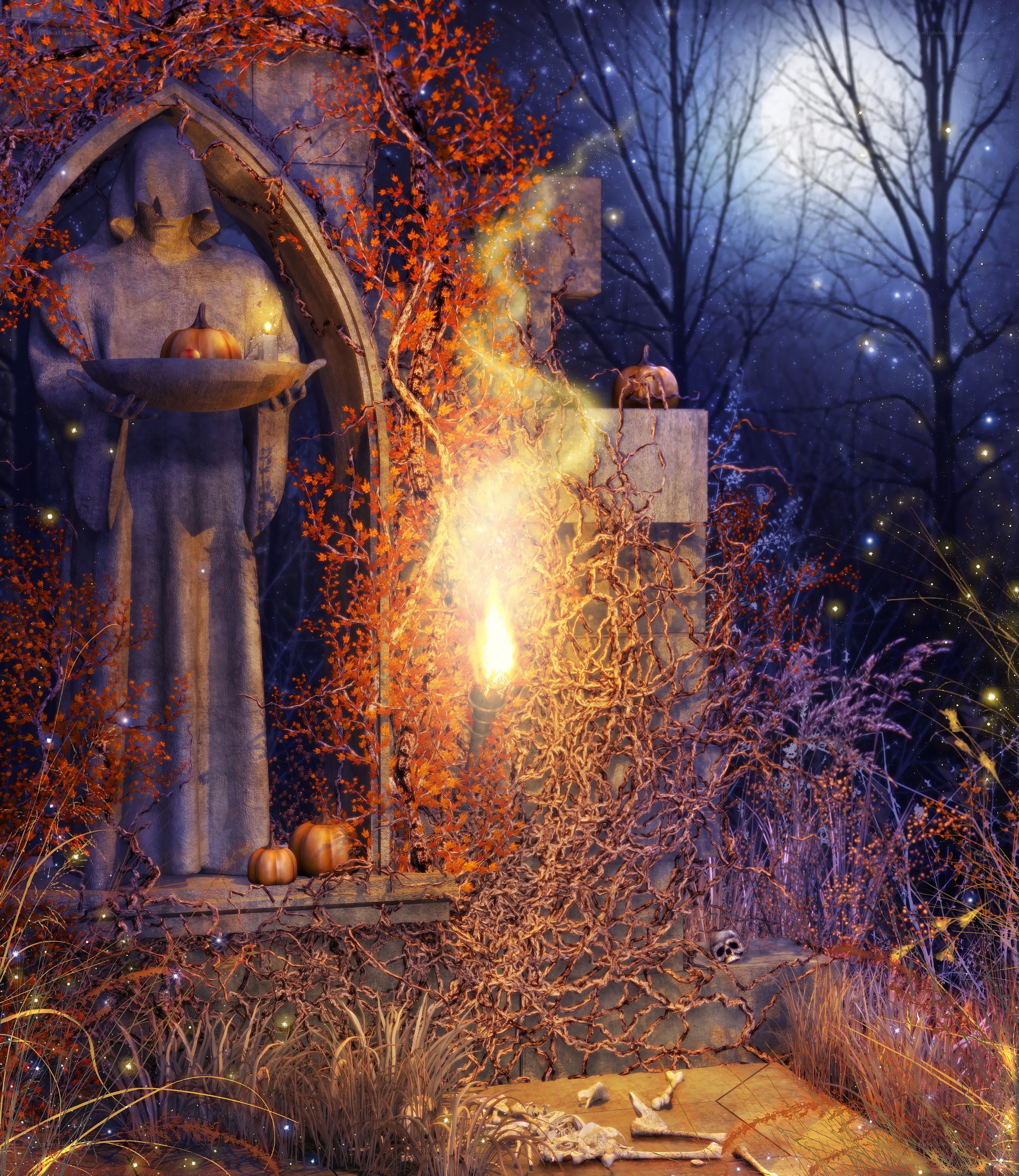 Halloween shrine at night