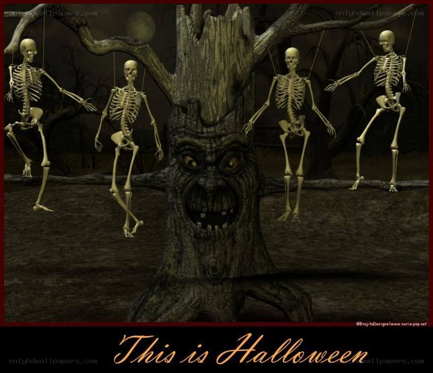 Halloween skeletons and tree