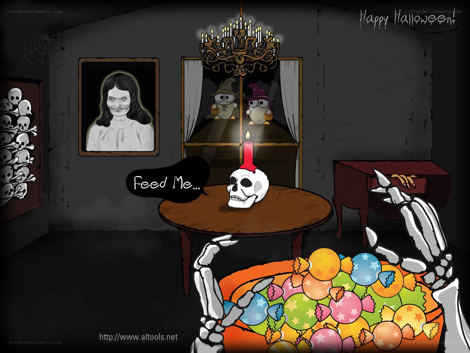 Halloween skull and candy