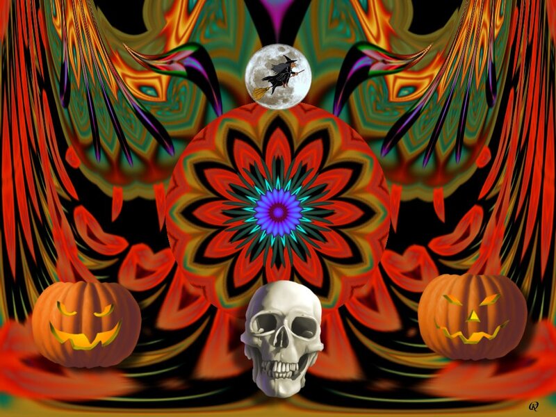 Halloween Skull and Pumpkins — Red