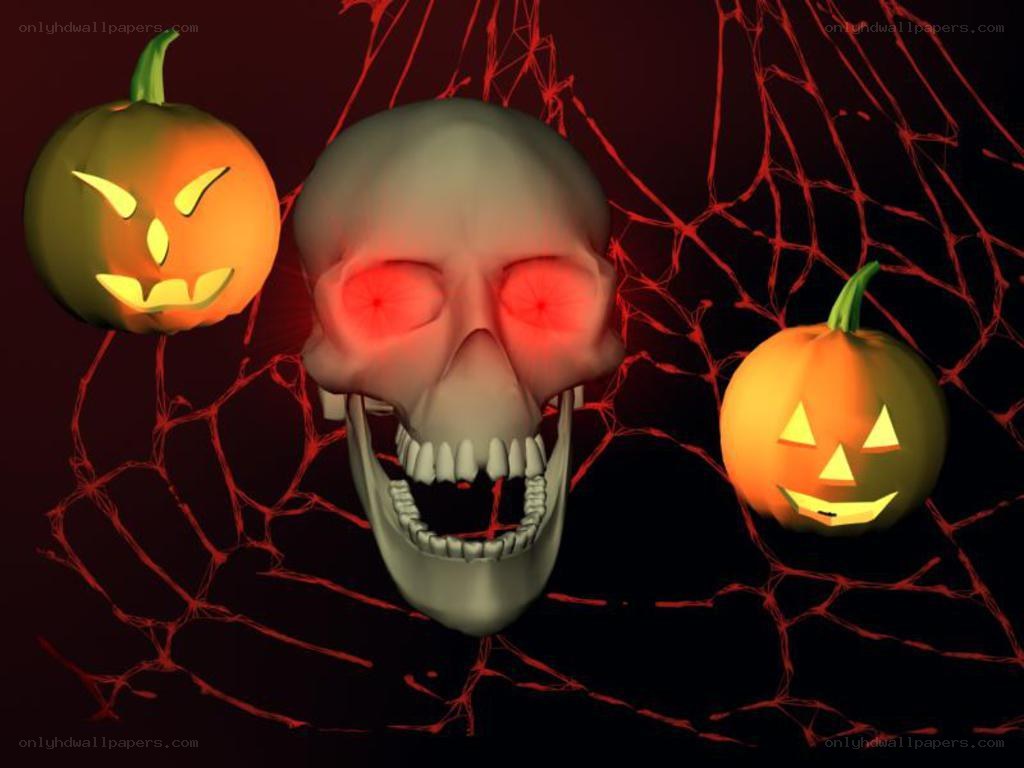 Halloween skull and pumpkins