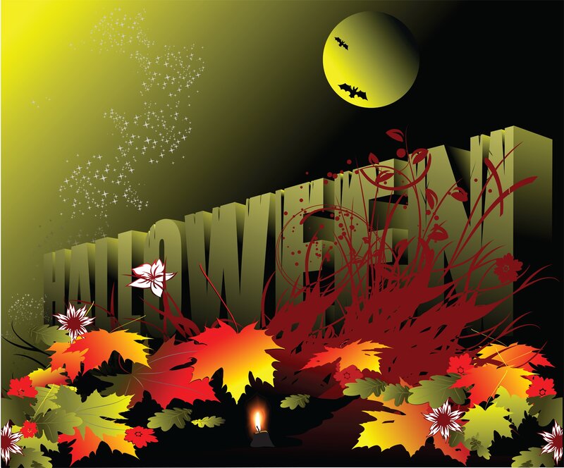 Halloween Text with Autumn Leaves
