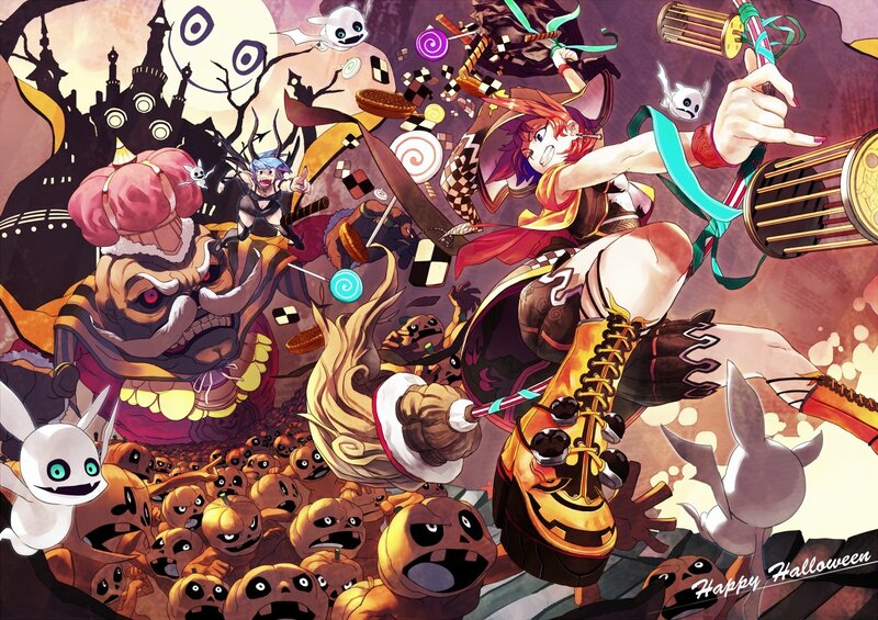 Halloween-themed anime art