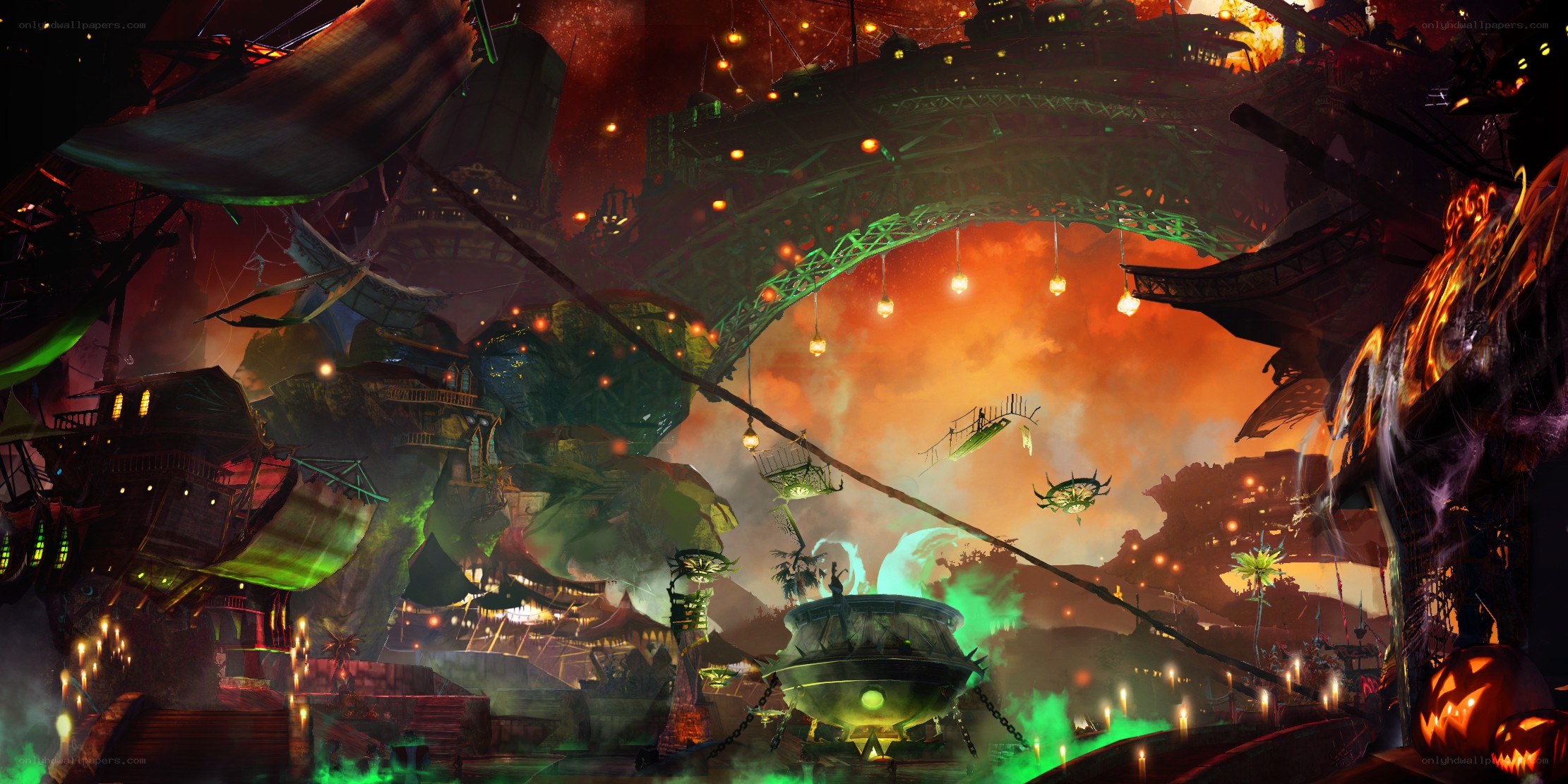 Halloween-themed fantasy cityscape