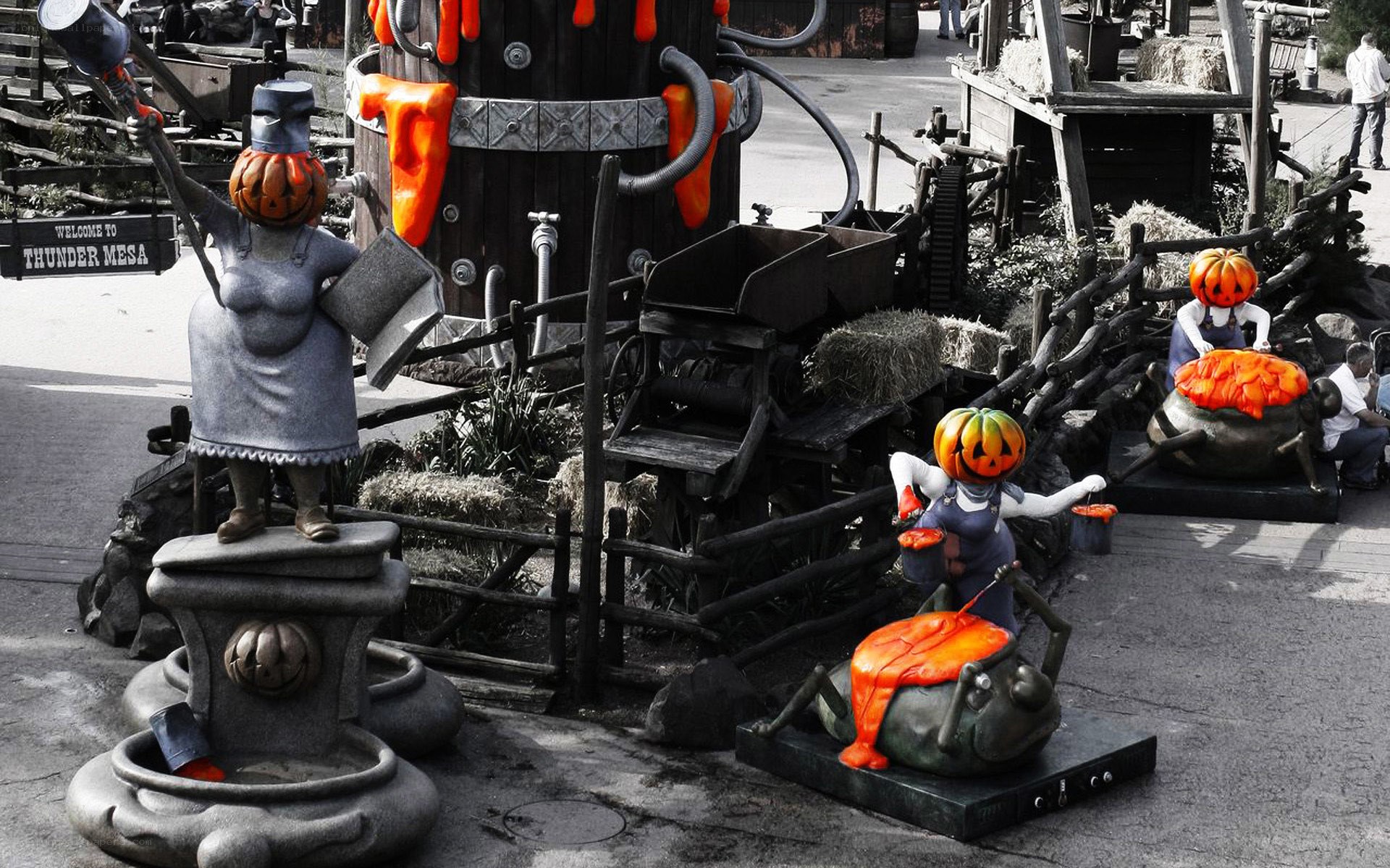 Halloween-themed statues at Thunder Mesa