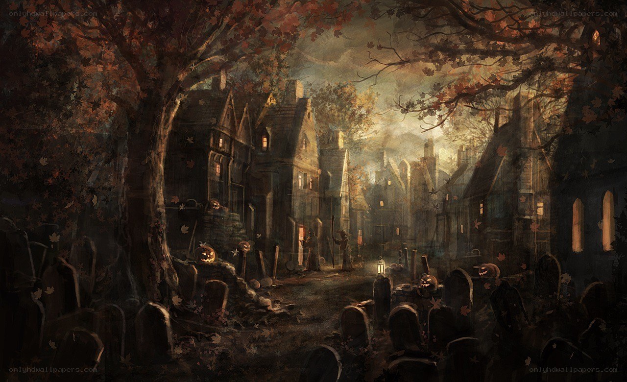 Halloween town at dusk