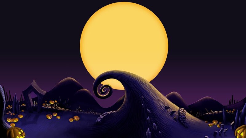 Halloween Town under a full moon