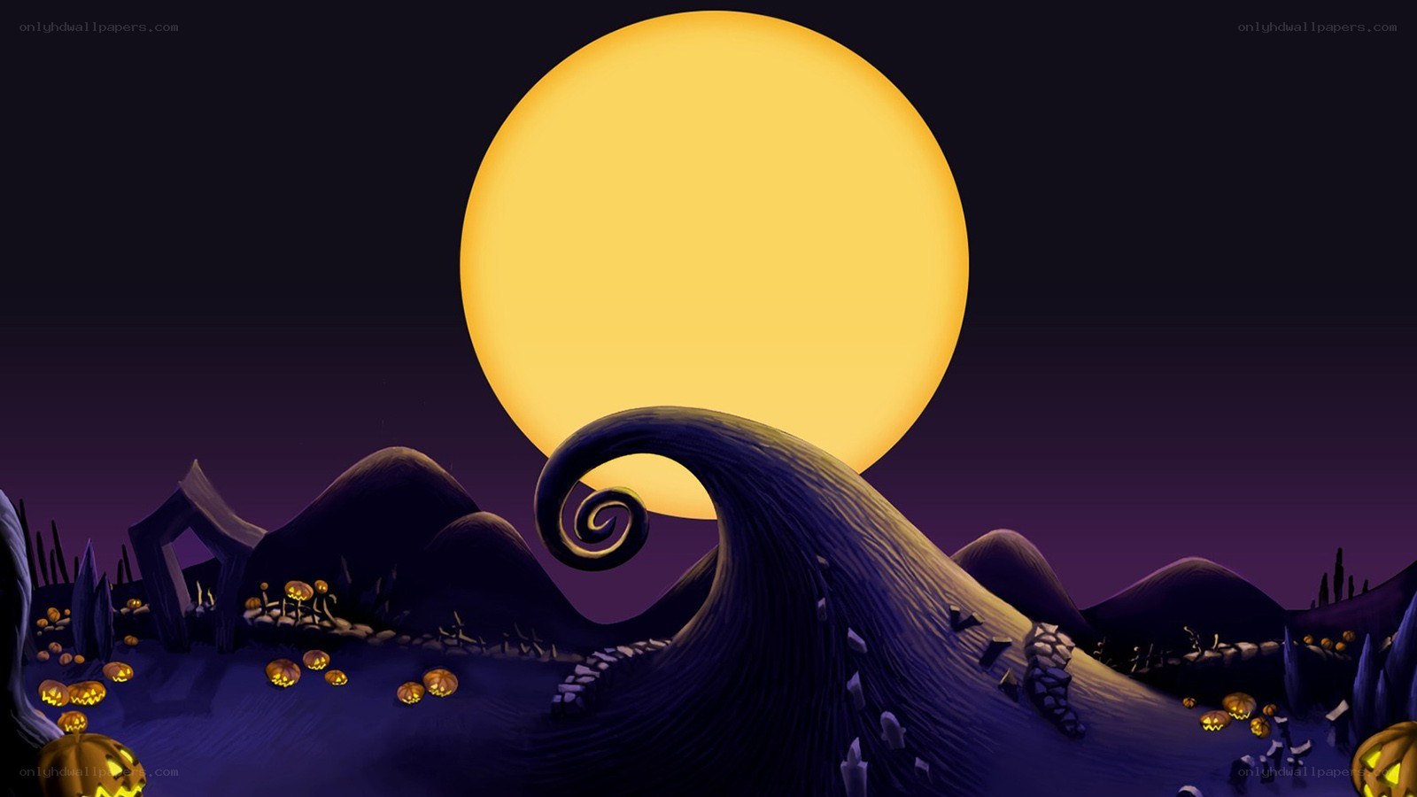 Halloween Town under a full moon