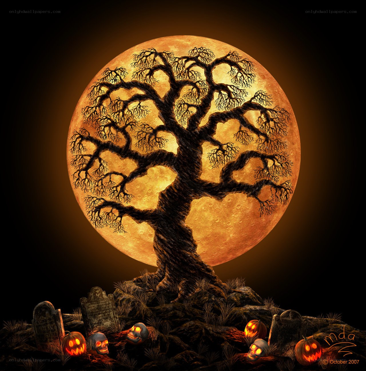 Halloween tree under full moon