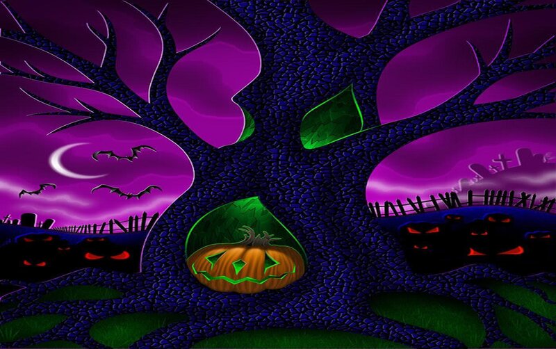 Halloween tree with jack-o-lanterns