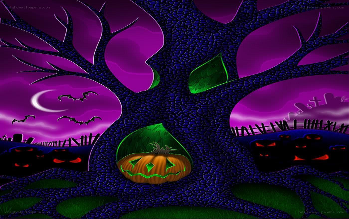 Halloween tree with jack-o-lanterns
