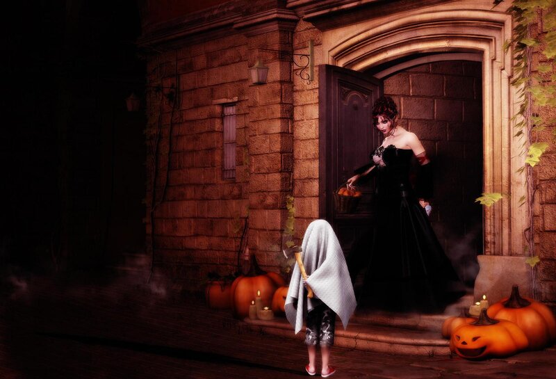 Halloween trick-or-treating scene