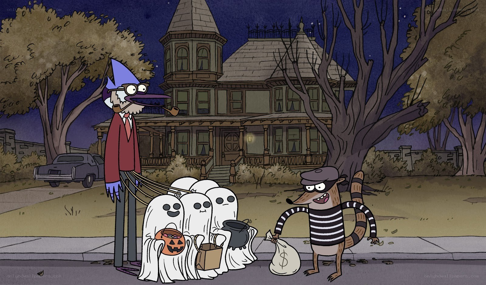 Halloween trick-or-treating scene