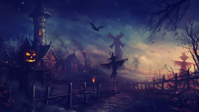 Halloween village at night