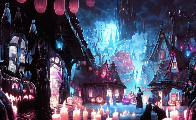 Halloween Village at Night — Blue