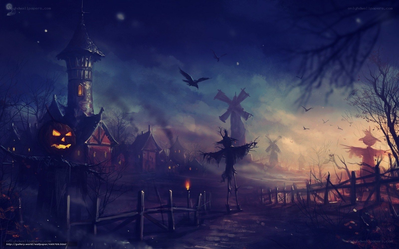 Halloween village at night