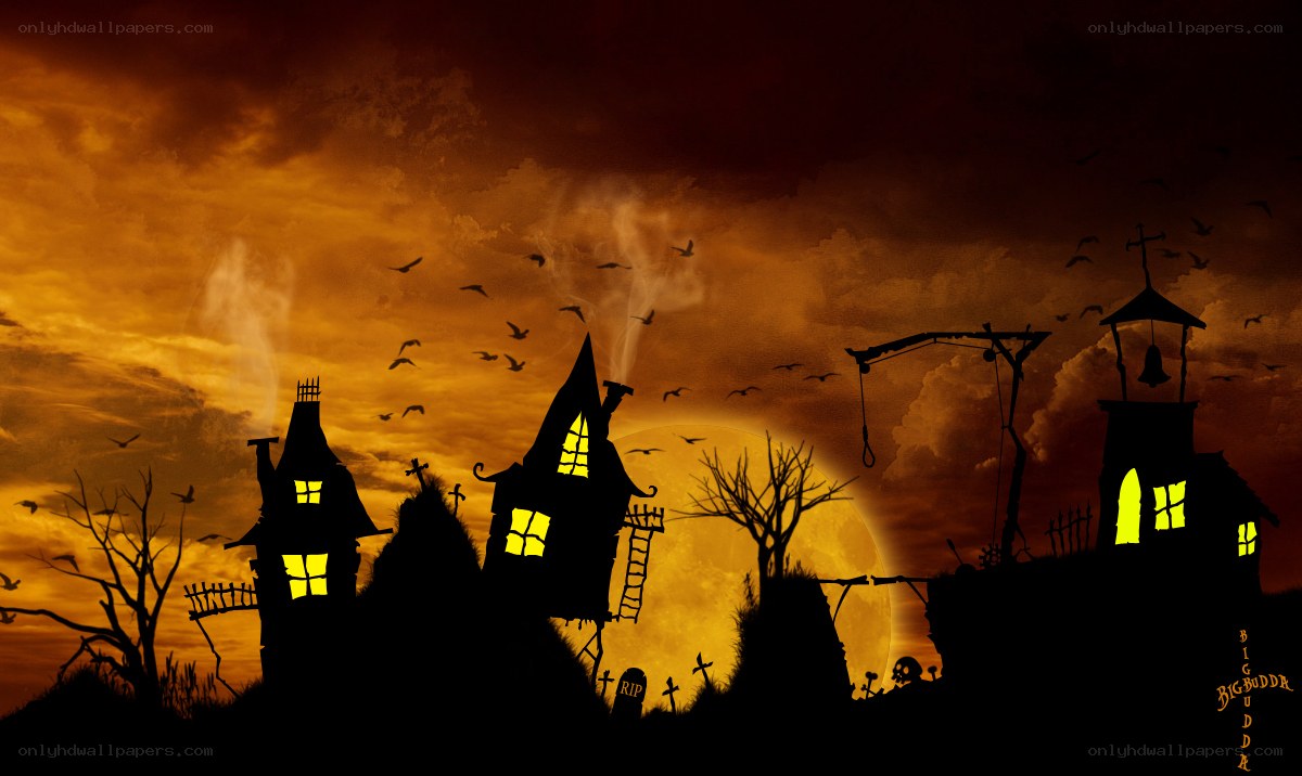 Halloween village at sunset