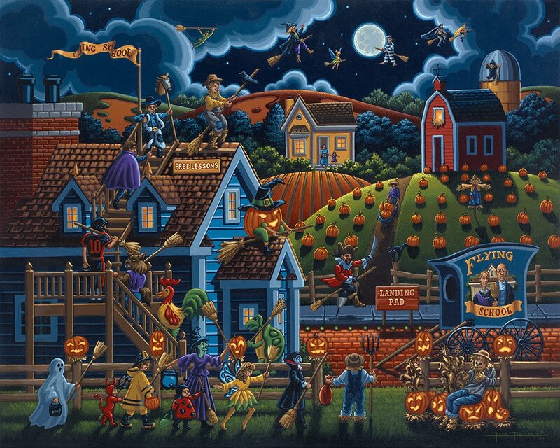 Halloween Village Scene — Blue