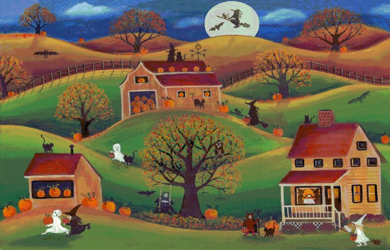 Halloween Village Scene — Green