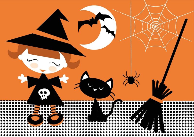 Halloween witch and cat
