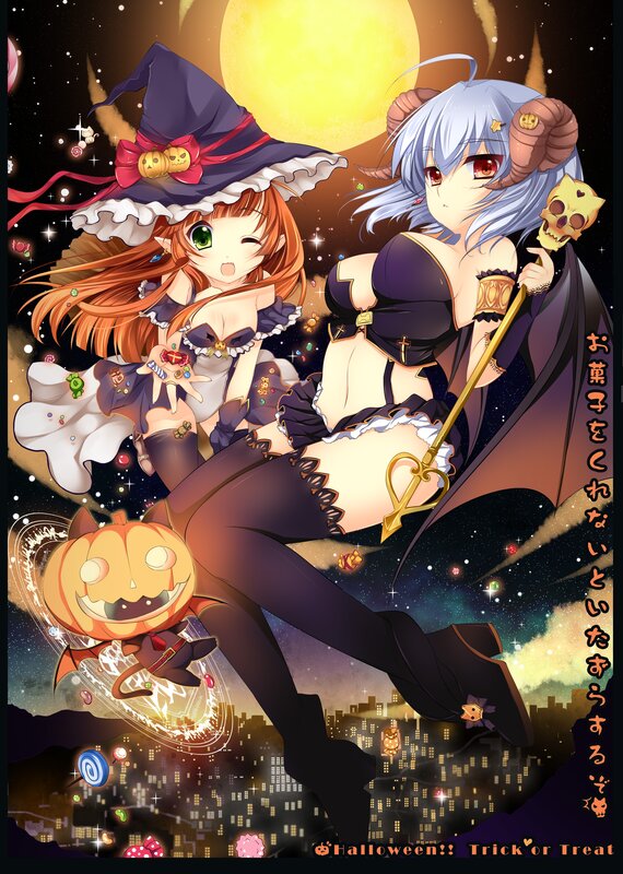Halloween witch and demon girls