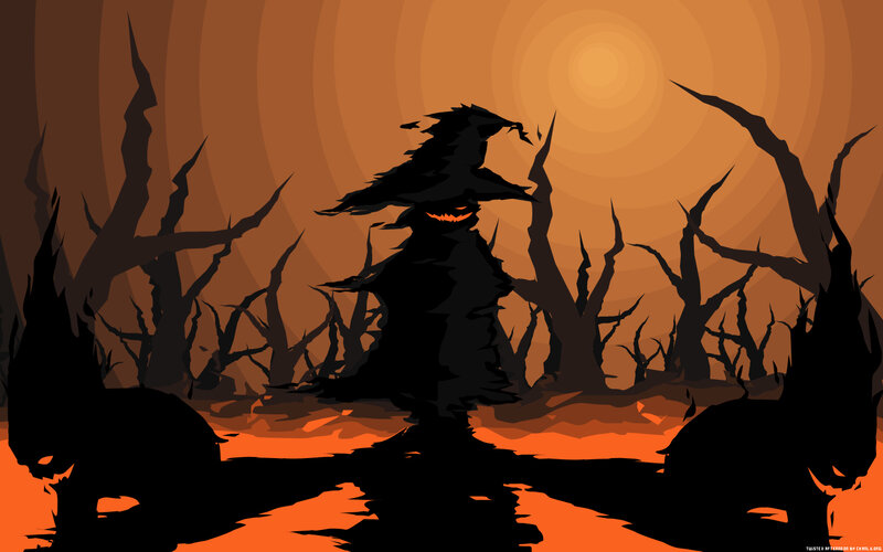 Halloween witch in a haunted forest