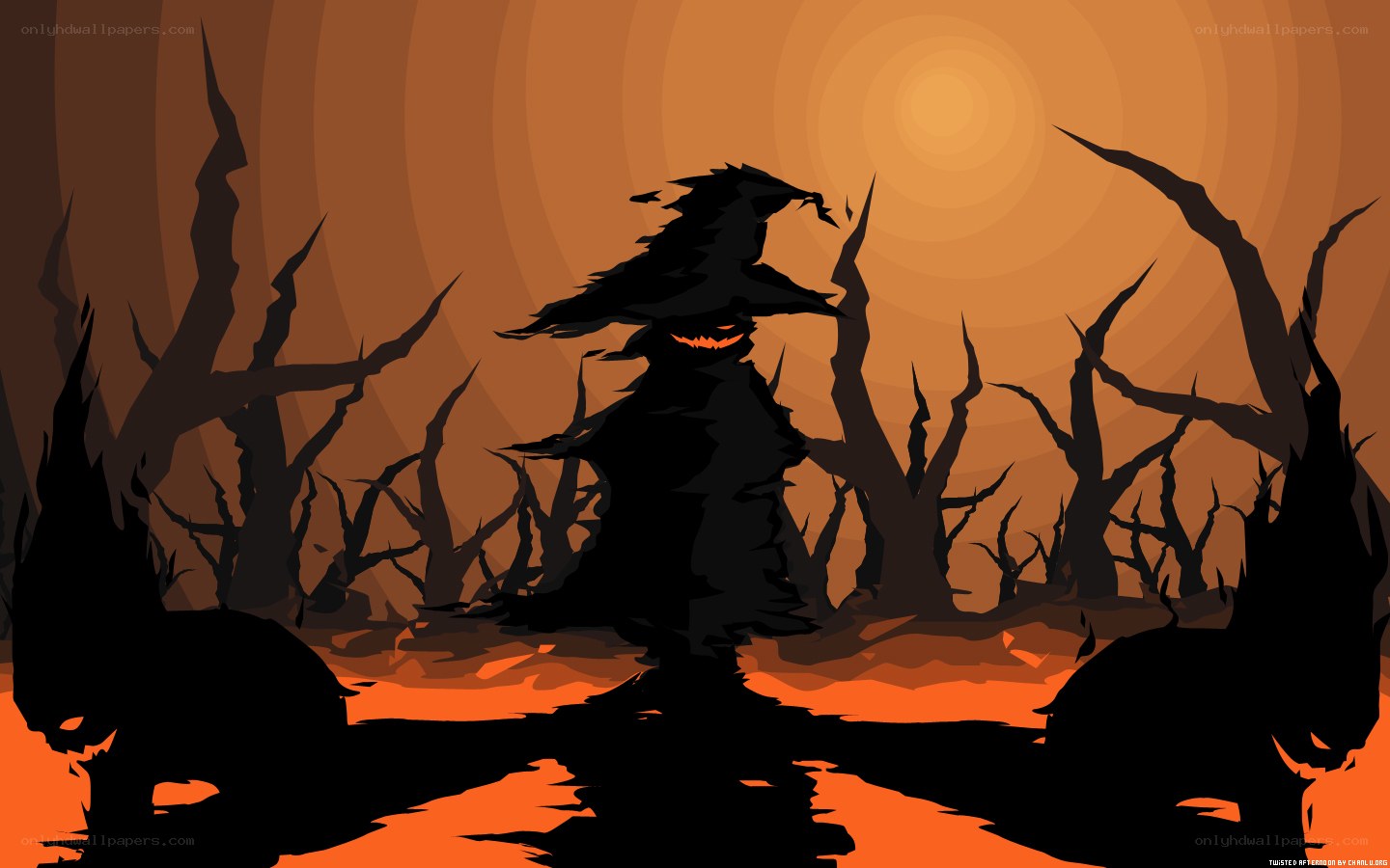 Halloween witch in a haunted forest