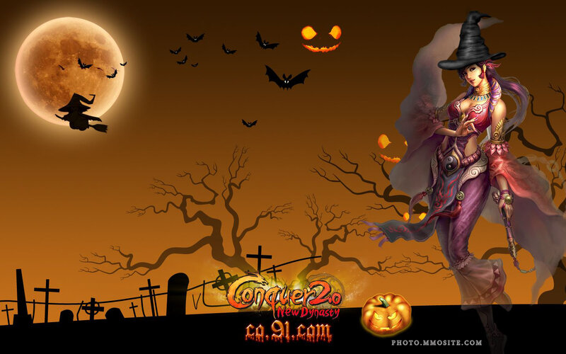 Halloween witch in a spooky landscape