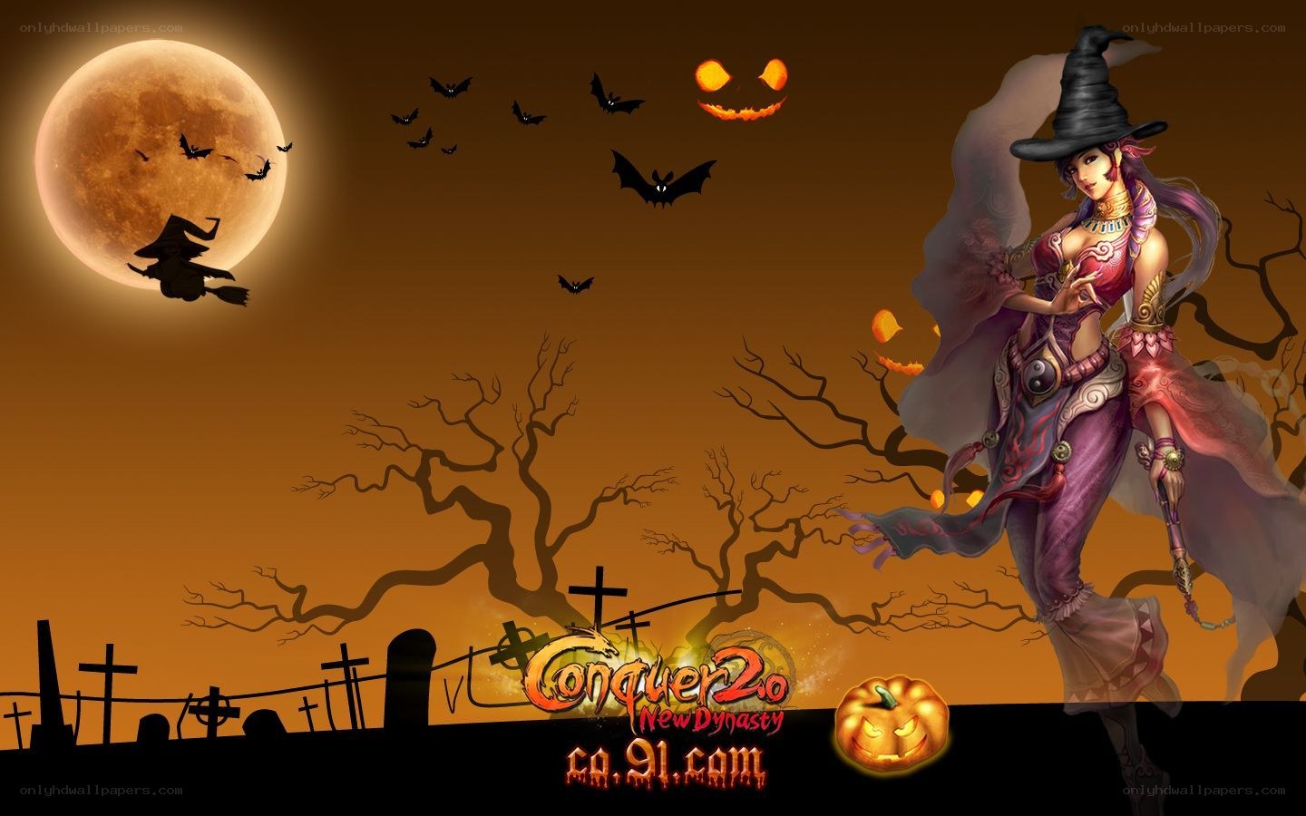Halloween witch in a spooky landscape