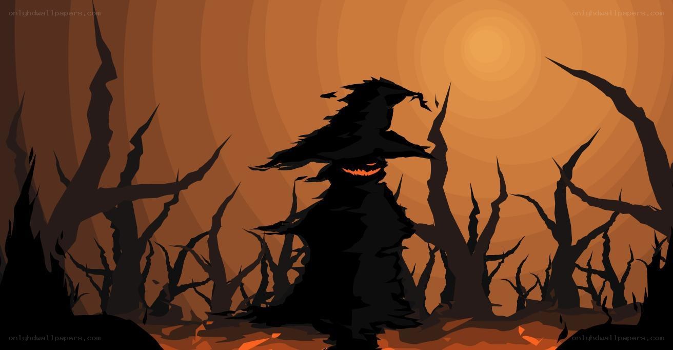 Halloween witch in haunted forest